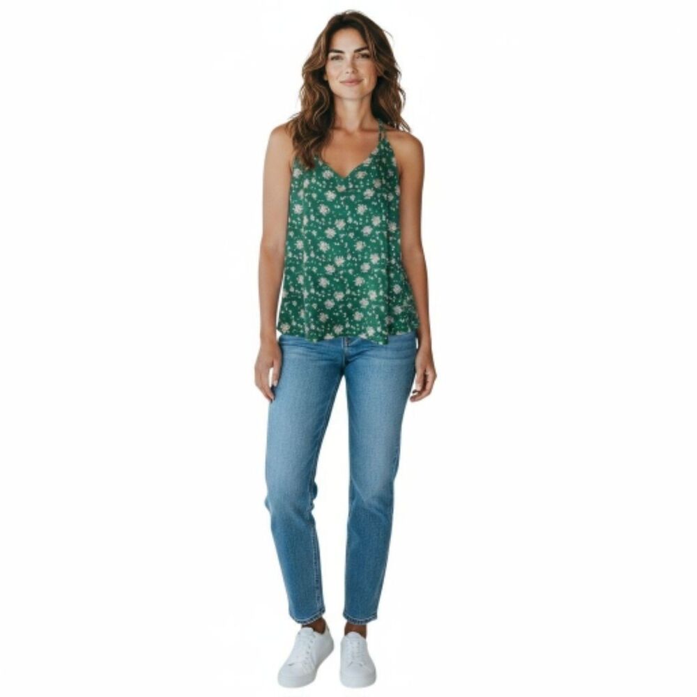 Skies are Blue Green Floral Spaghetti Strap Tank Top - NWOT